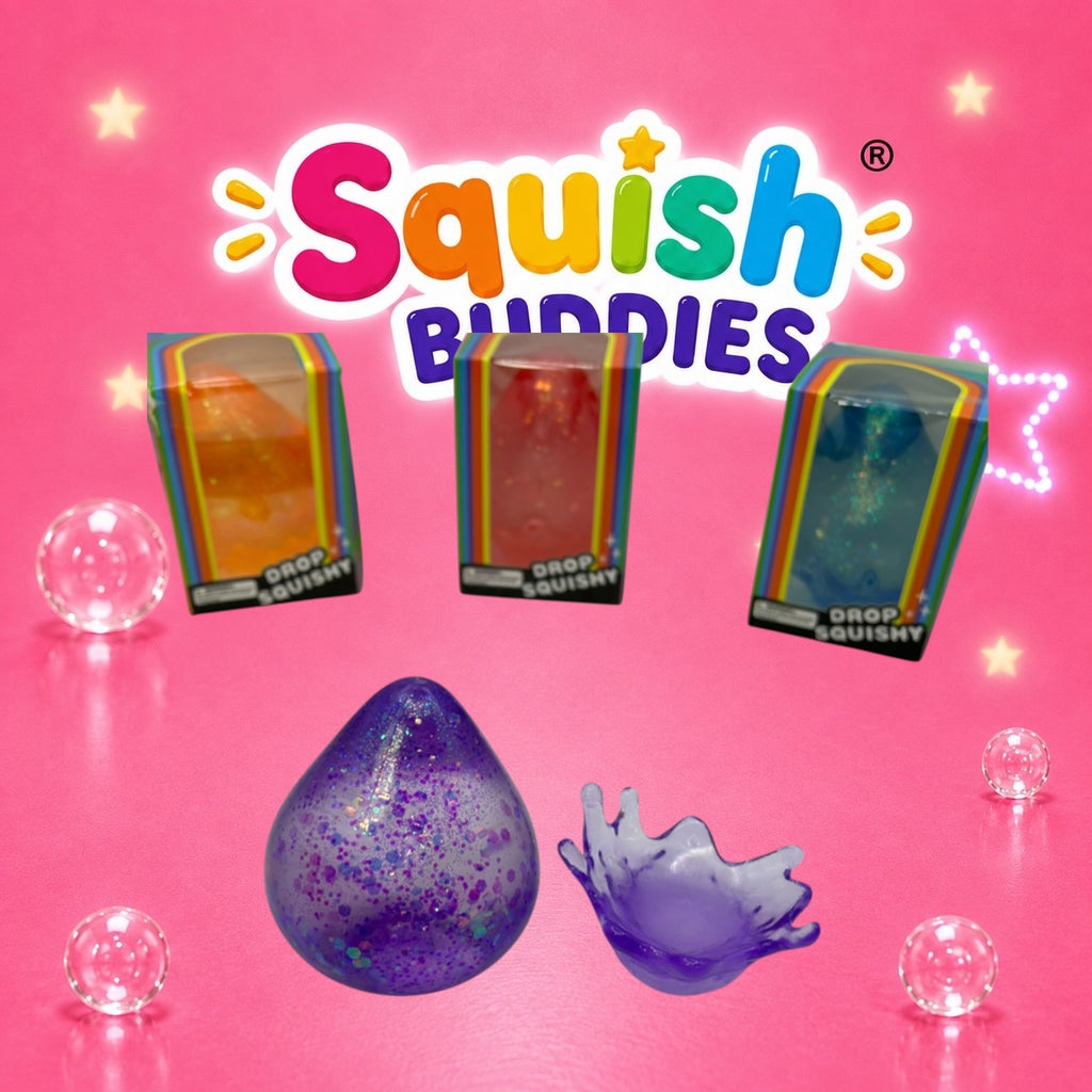 LARGE Teardrop Squishy Toy With Squishy Stand – Maltose Sugar Gel Glitter Stress Ball Sensory Squeeze Fidget (Mystery Colour)