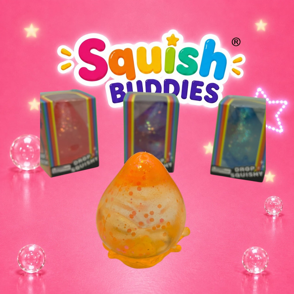 LARGE Teardrop Squishy Toy With Squishy Stand – Maltose Sugar Gel Glitter Stress Ball Sensory Squeeze Fidget (Mystery Colour)
