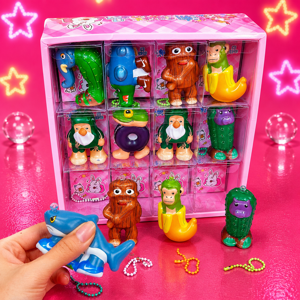 Brain Rot Squishy Keychain Toy – Funny Character Foam Squeeze Fidget Sensory Clip (Mystery Style)
