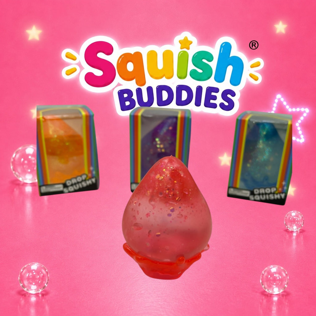 LARGE Teardrop Squishy Toy With Squishy Stand – Maltose Sugar Gel Glitter Stress Ball Sensory Squeeze Fidget (Mystery Colour)
