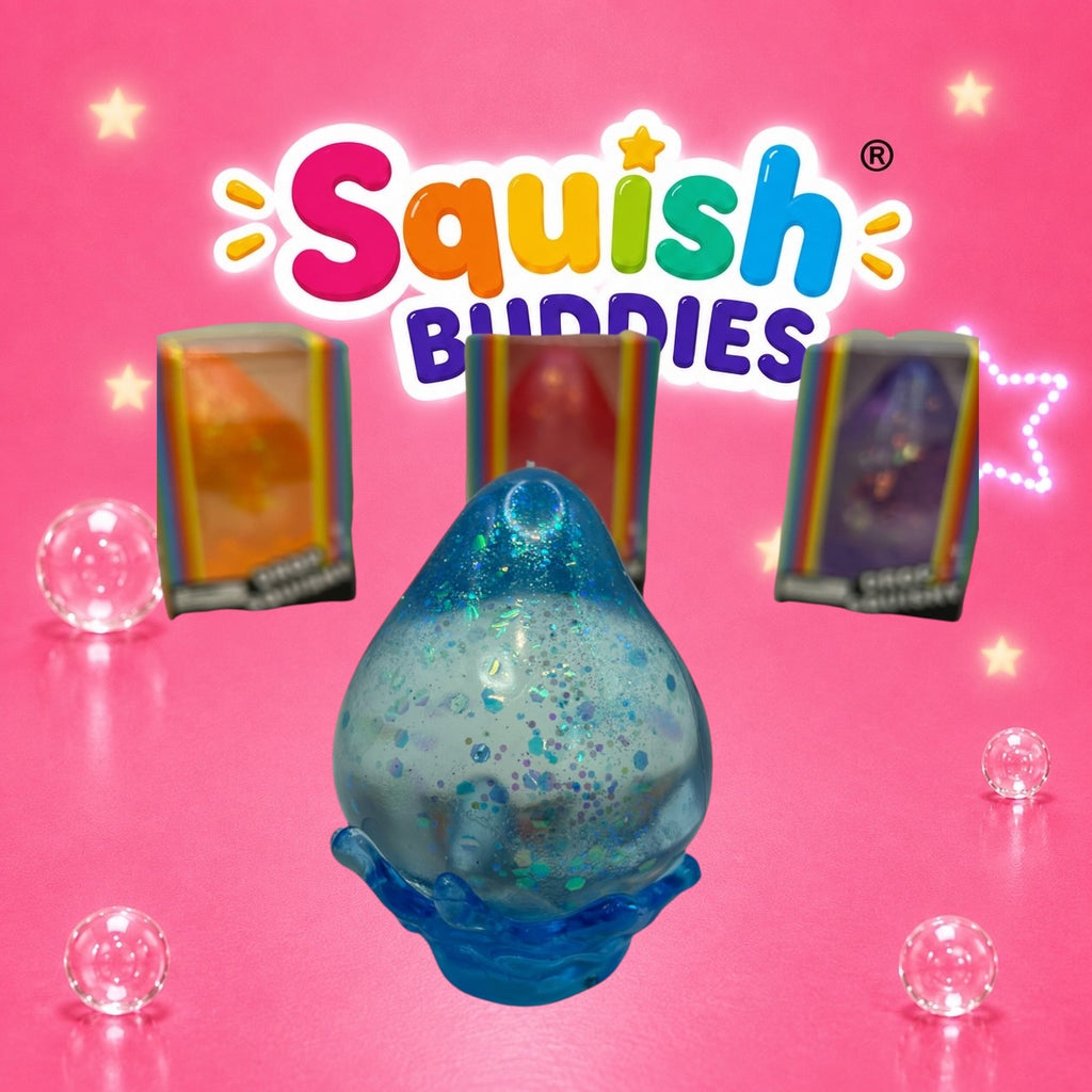 LARGE Teardrop Squishy Toy With Squishy Stand – Maltose Sugar Gel Glitter Stress Ball Sensory Squeeze Fidget (Mystery Colour)