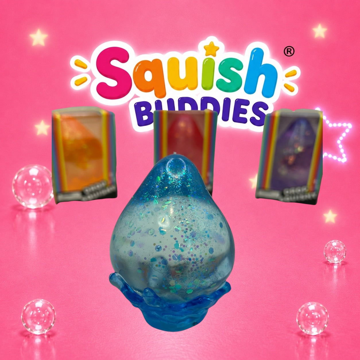 LARGE Teardrop Squishy Toy With Squishy Stand – Maltose Sugar Gel Glitter Stress Ball Sensory Squeeze Fidget (Mystery Colour)