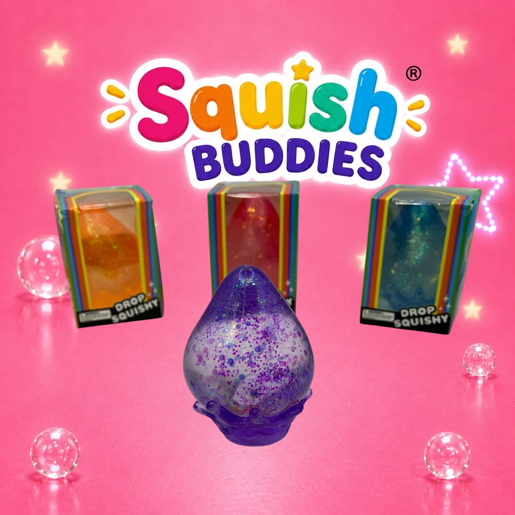 LARGE Teardrop Squishy Toy With Squishy Stand – Maltose Sugar Gel Glitter Stress Ball Sensory Squeeze Fidget (Mystery Colour)