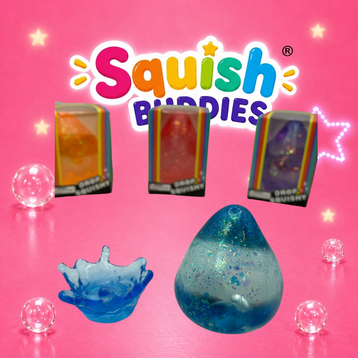 LARGE Teardrop Squishy Toy With Squishy Stand – Maltose Sugar Gel Glitter Stress Ball Sensory Squeeze Fidget (Mystery Colour)