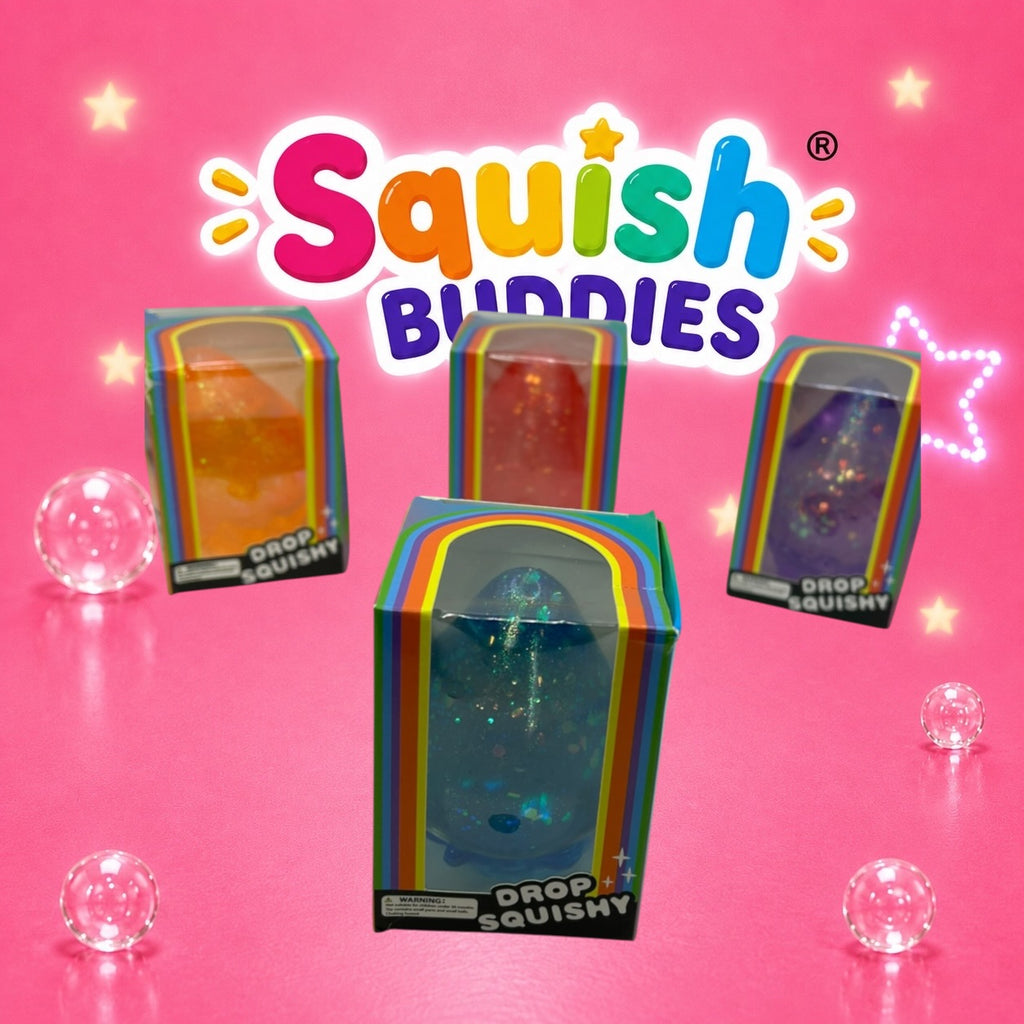 LARGE Teardrop Squishy Toy With Squishy Stand – Maltose Sugar Gel Glitter Stress Ball Sensory Squeeze Fidget (Mystery Colour)