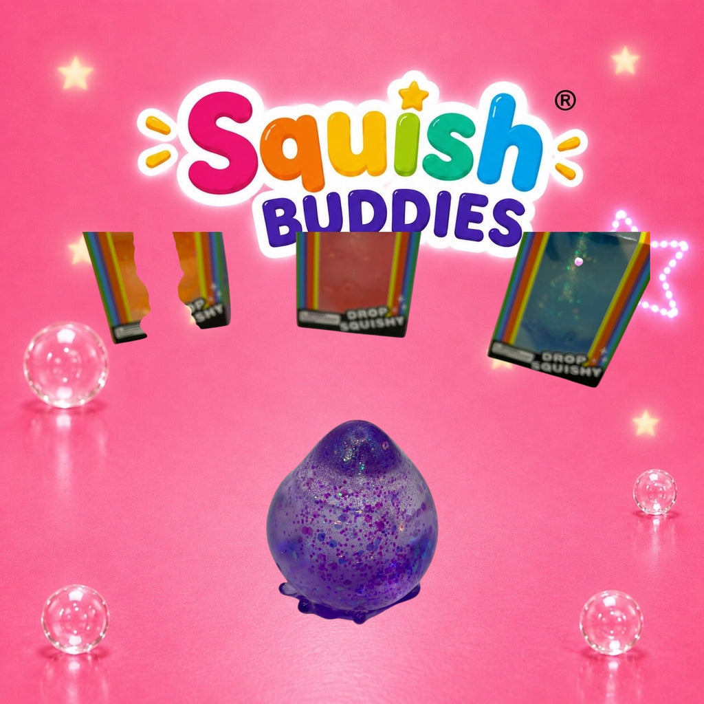 LARGE Teardrop Squishy Toy With Squishy Stand – Maltose Sugar Gel Glitter Stress Ball Sensory Squeeze Fidget (Mystery Colour)