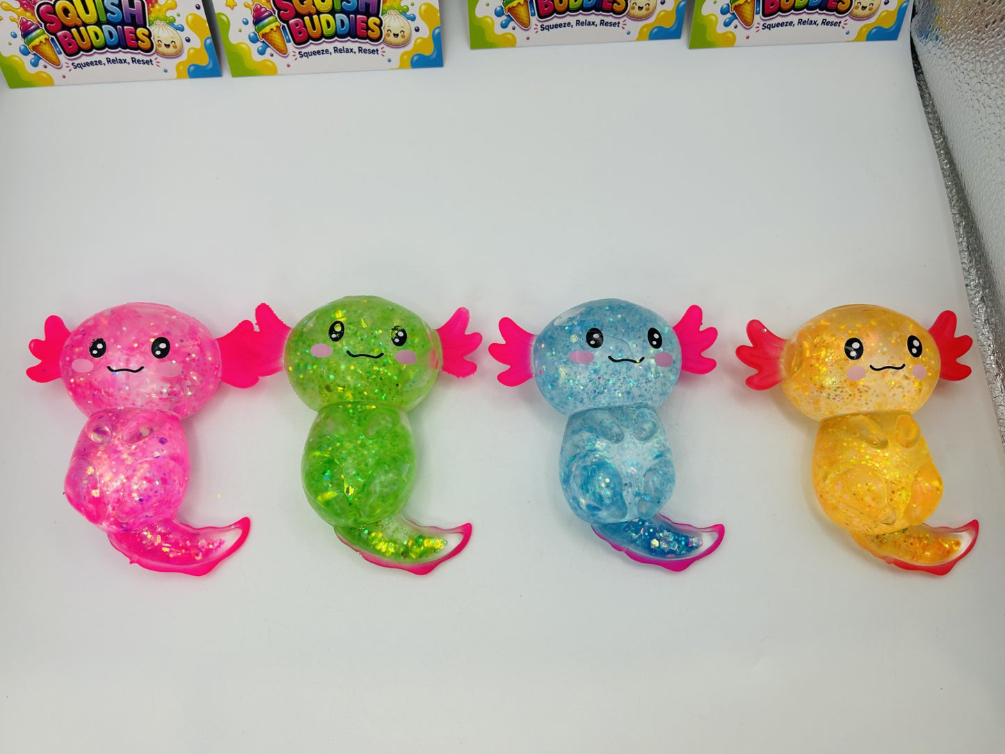 Glitter Axolotl Squishy Sensory Fidget Toy | Sparkly Animal Stress Relief Squish