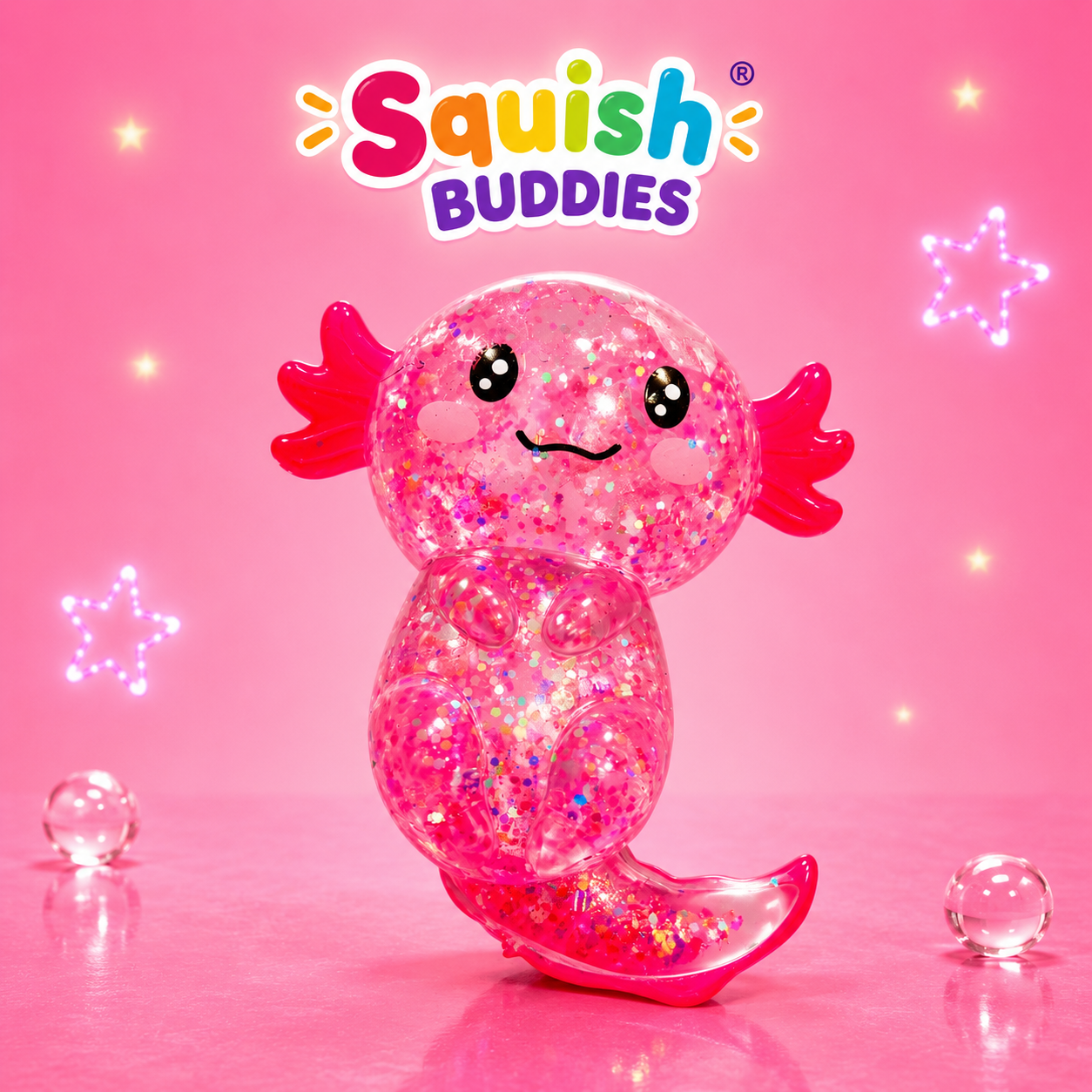 Glitter Axolotl Squishy Sensory Fidget Toy | Sparkly Animal Stress Relief Squish