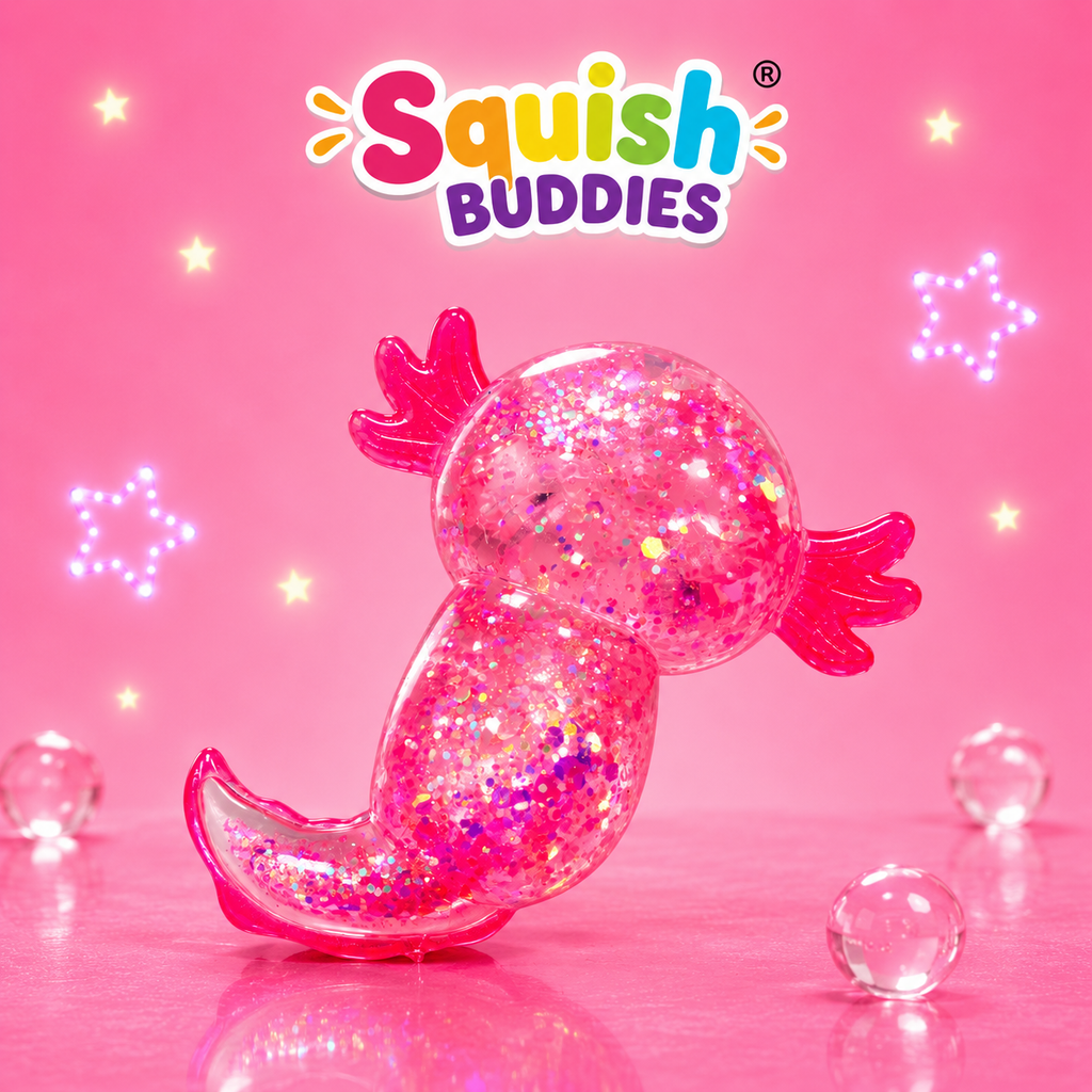 Glitter Axolotl Squishy Sensory Fidget Toy | Sparkly Animal Stress Relief Squish