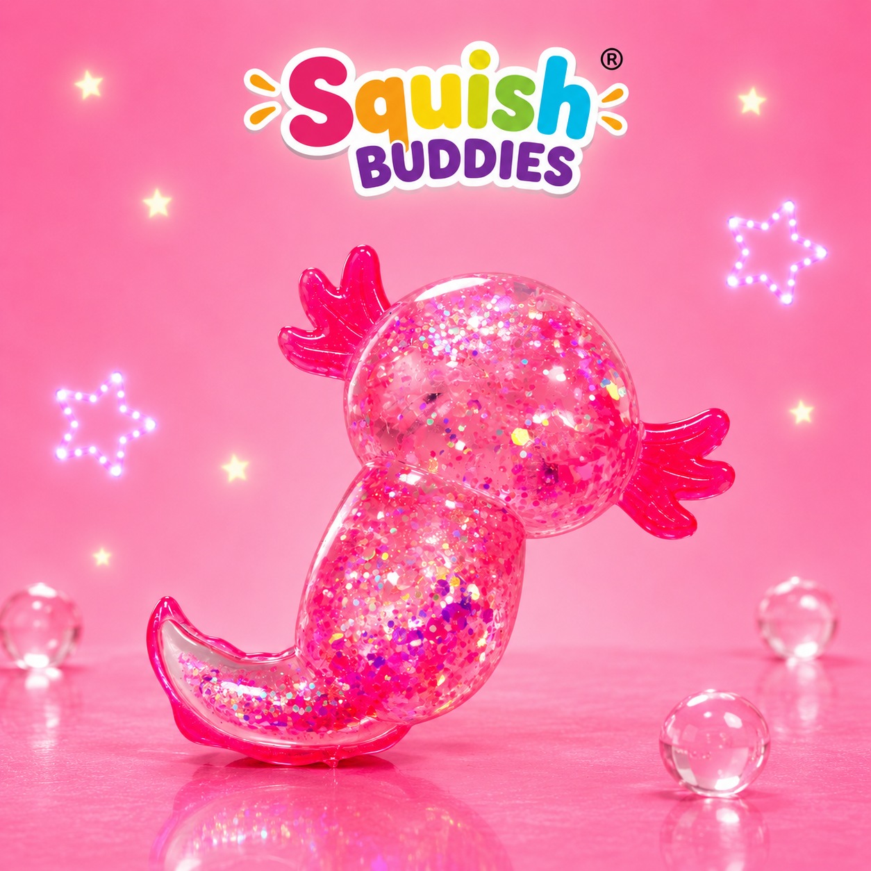 Glitter Axolotl Squishy Sensory Fidget Toy | Sparkly Animal Stress Relief Squish