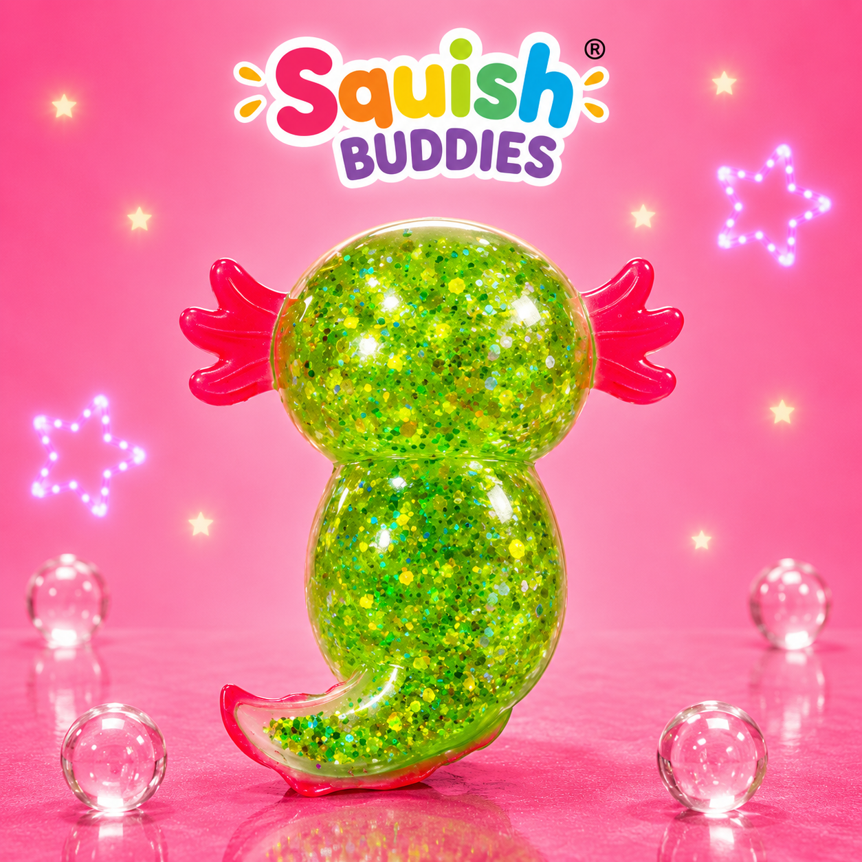 Glitter Axolotl Squishy Sensory Fidget Toy | Sparkly Animal Stress Relief Squish