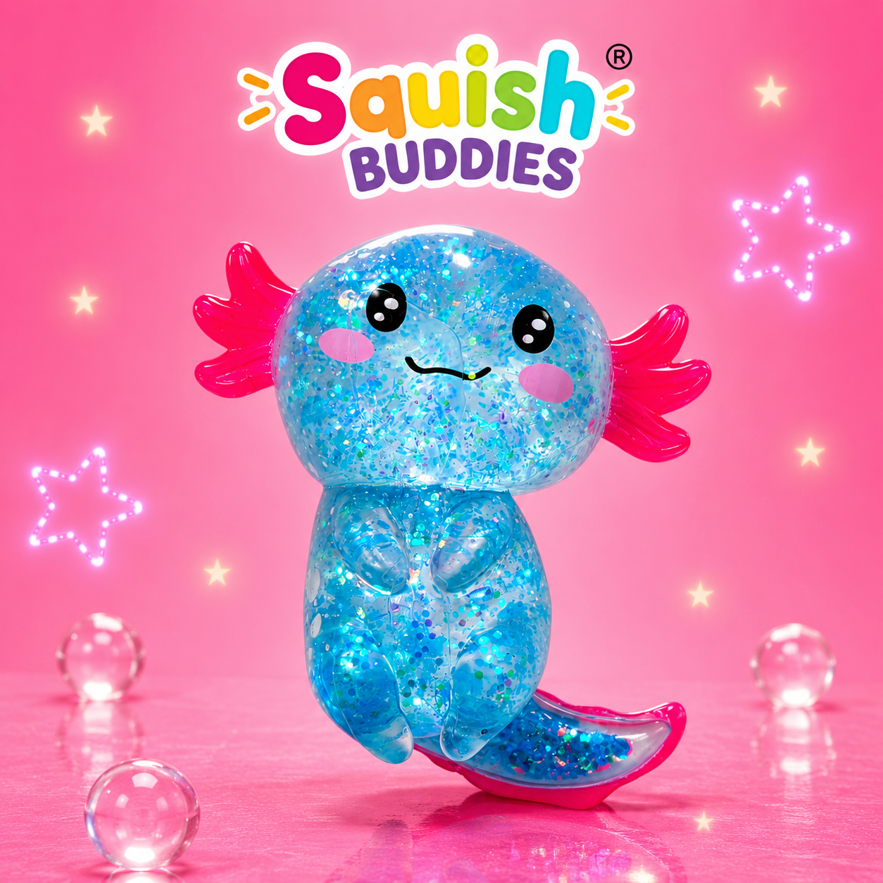 Glitter Axolotl Squishy Sensory Fidget Toy | Sparkly Animal Stress Relief Squish