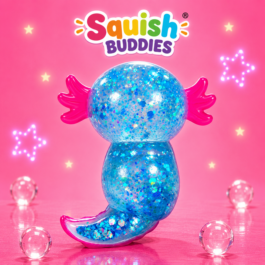 Glitter Axolotl Squishy Sensory Fidget Toy | Sparkly Animal Stress Relief Squish