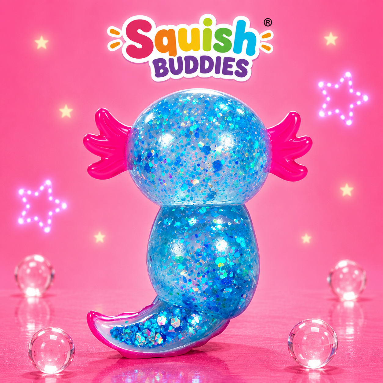 Glitter Axolotl Squishy Sensory Fidget Toy | Sparkly Animal Stress Relief Squish