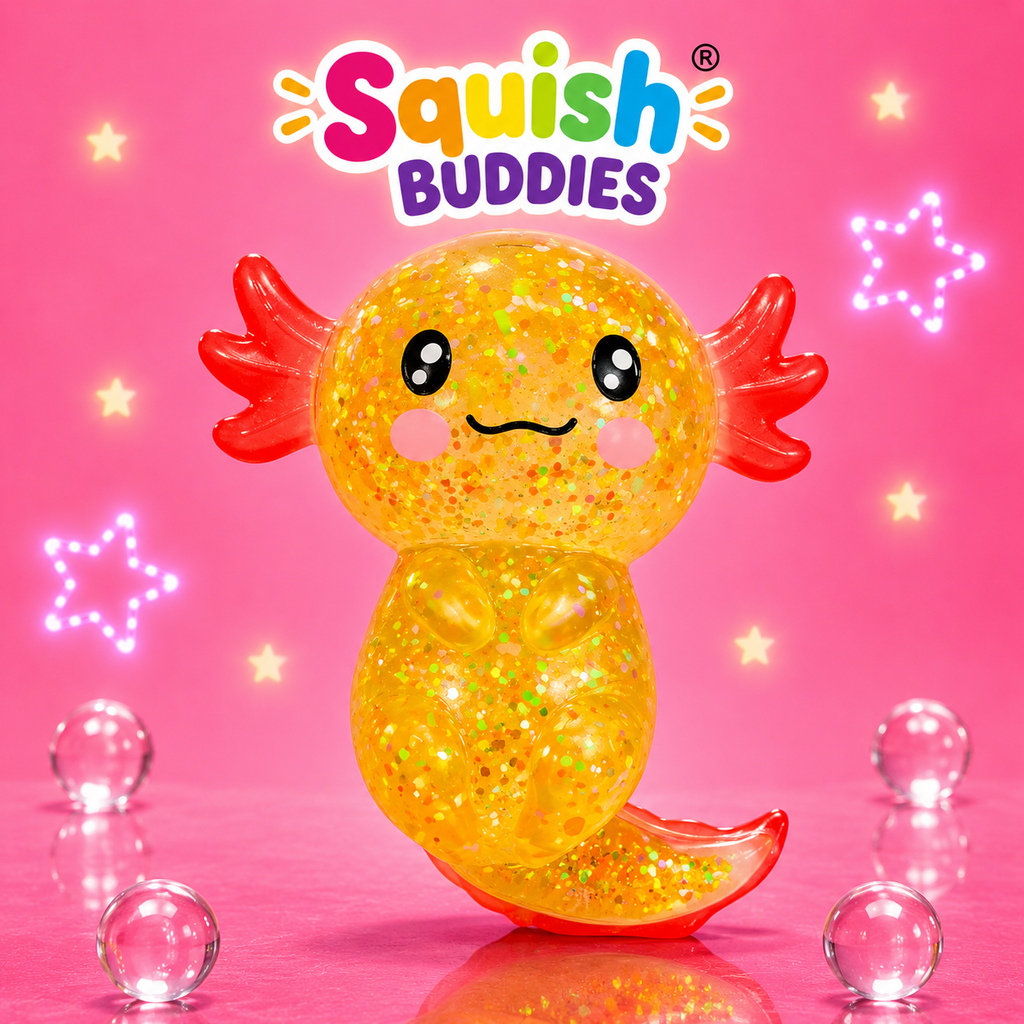 Glitter Axolotl Squishy Sensory Fidget Toy | Sparkly Animal Stress Relief Squish