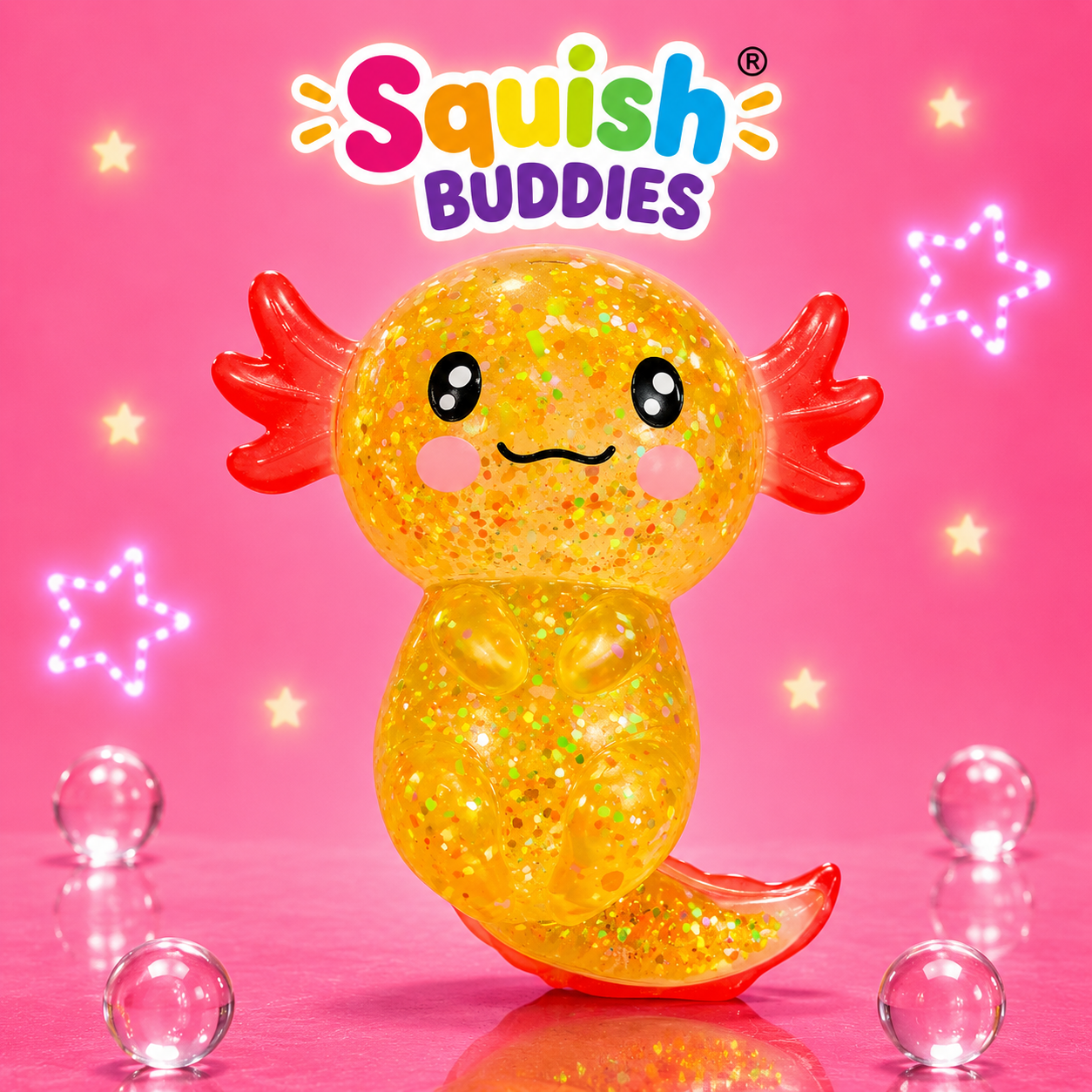 Glitter Axolotl Squishy Sensory Fidget Toy | Sparkly Animal Stress Relief Squish