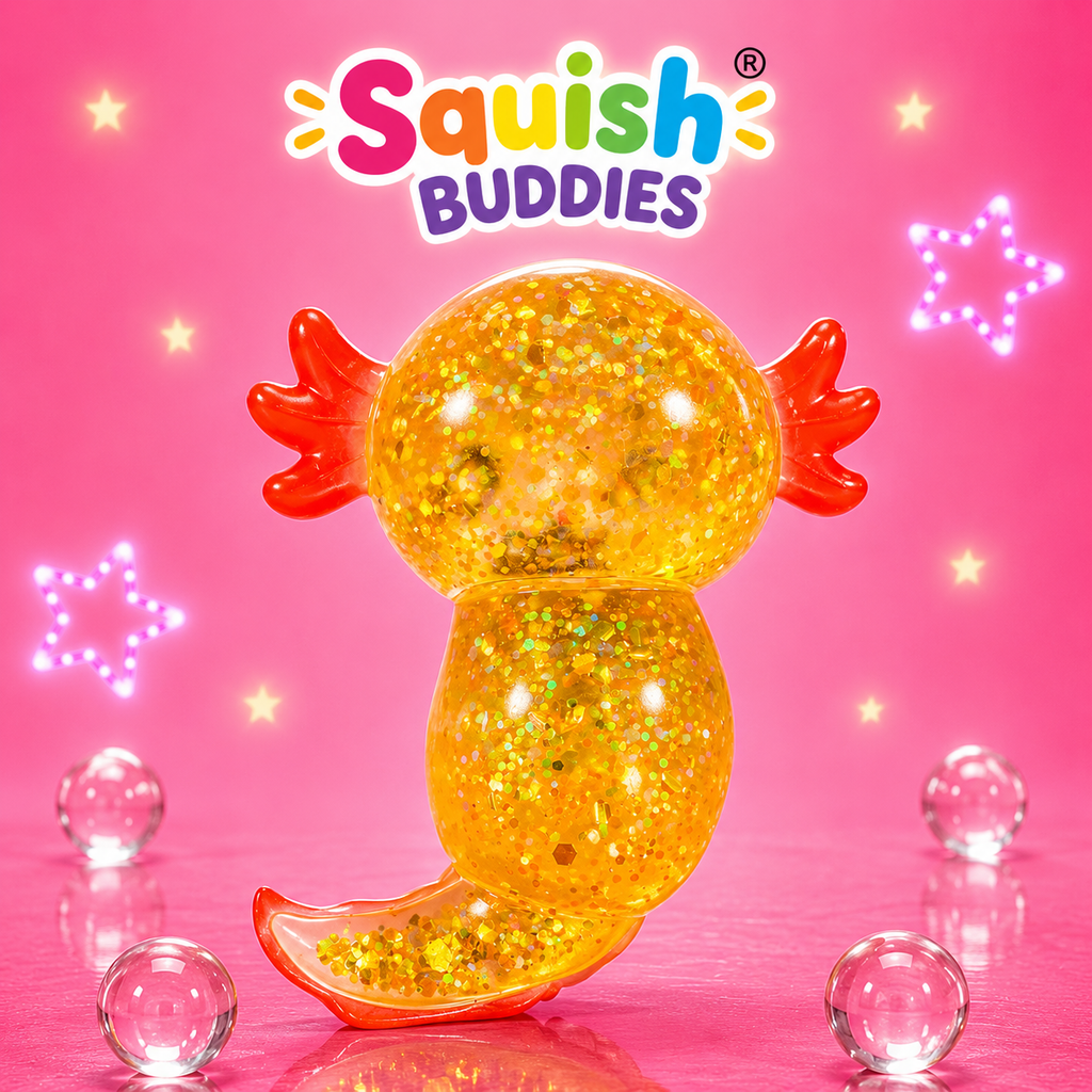 Glitter Axolotl Squishy Sensory Fidget Toy | Sparkly Animal Stress Relief Squish