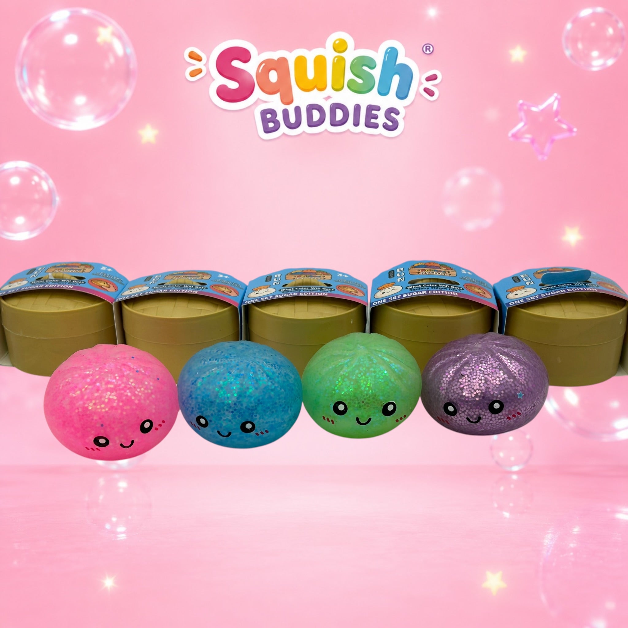Glitter Mini Squishy Dumpling Toy – Sugar Gel Stress Ball Bao Bun Sensory Squish (Mystery Colour + Rare Gold)