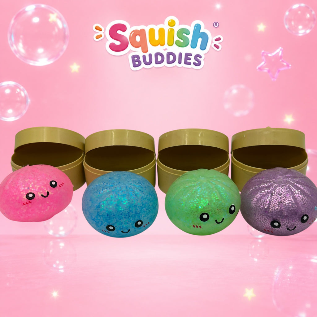 Glitter Mini Squishy Dumpling Toy – Sugar Gel Stress Ball Bao Bun Sensory Squish (Mystery Colour + Rare Gold)