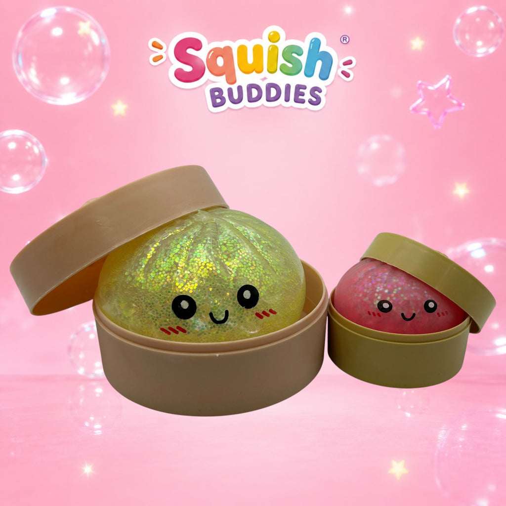 Glitter Mini Squishy Dumpling Toy – Sugar Gel Stress Ball Bao Bun Sensory Squish (Mystery Colour + Rare Gold)