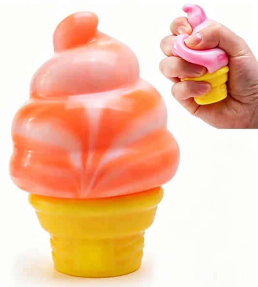 Ice Cream Squishy Toy – Large Soft Serve Squeeze Fidget Sensory Toy (Random Colour) Viral Kids Stress Toy
