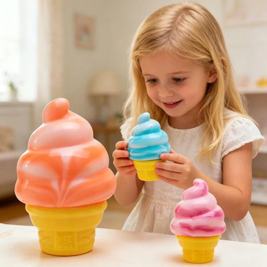 Ice Cream Squishy Toy – Large Soft Serve Squeeze Fidget Sensory Toy (Random Colour) Viral Kids Stress Toy